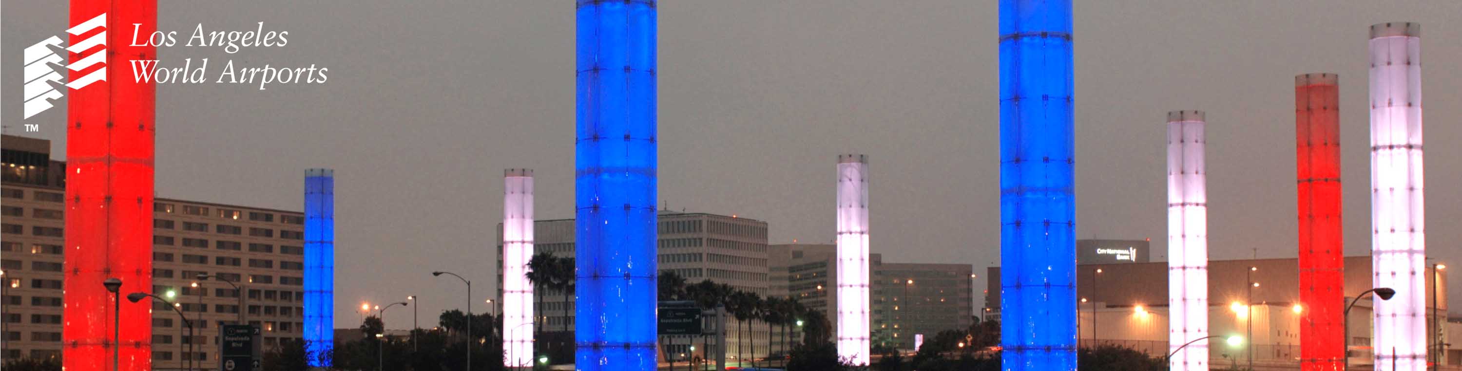 Header image showing pylons in red, blue and white color