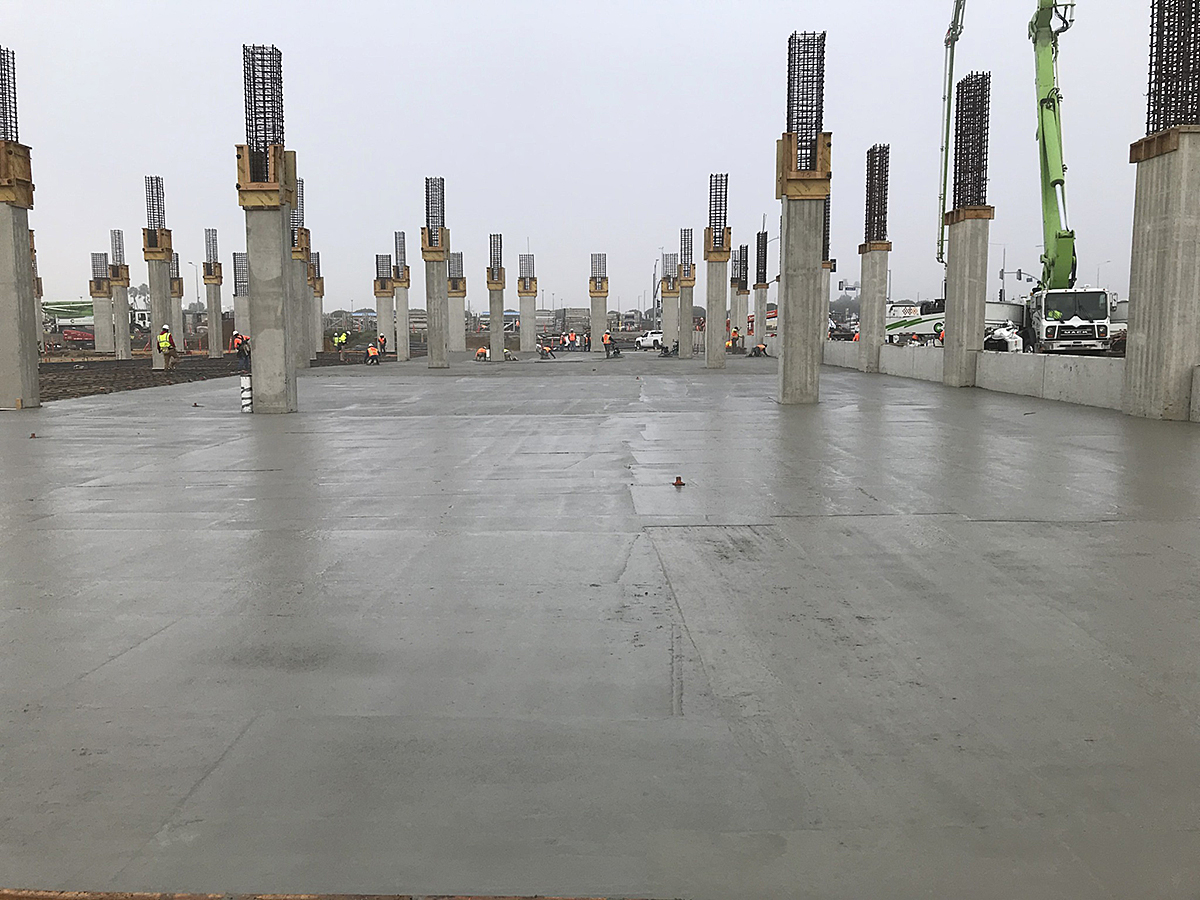 The first completed slab-on-grade pour at the Intermodal Transportation Facility - West